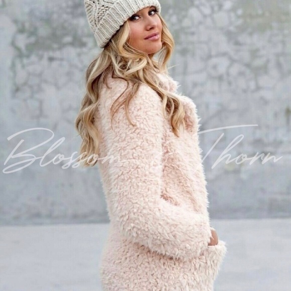 Only 1 Small Left! Cozy Blush Pink Teddy Bear Coat - Picture 2 of 2